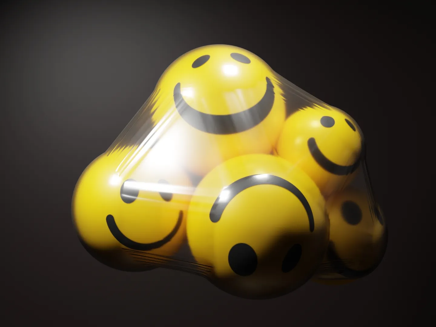 smiley spheres tightly wrapped in plastic